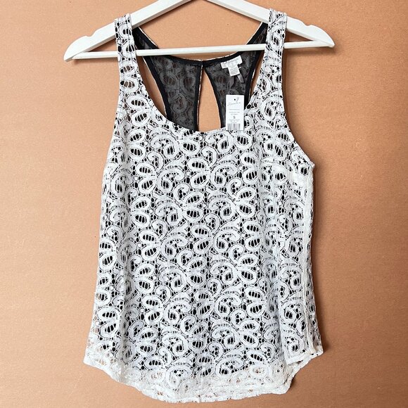 Dynamite brand women's halter top white lace over black BNWT Size S - Picture 1 of 9